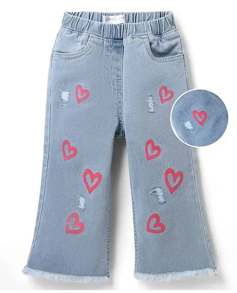 Mark & Mia Cotton Lycra Denim Full Length Jeans With Embroidery Detailing - Blue