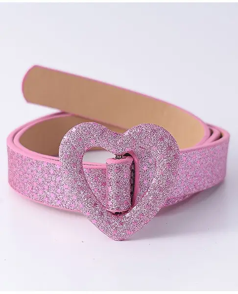 Pine Kids Glitter Print Belt With Heart Buckle Closure - Pink