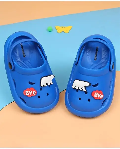 Cute Walk by Babyhug Clogs With Bear & Text Applique - Blue
