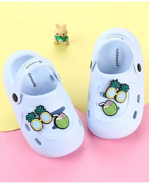 Cute Walk by Babyhug Clogs with Pineapple Applique & Back Strap - Light Blue