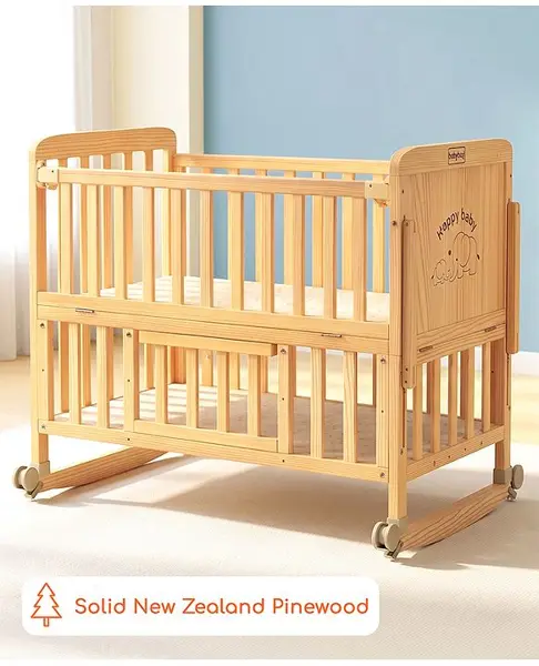 Babyhug 6 in 1 Baby Cot with Rocking Function - Beige