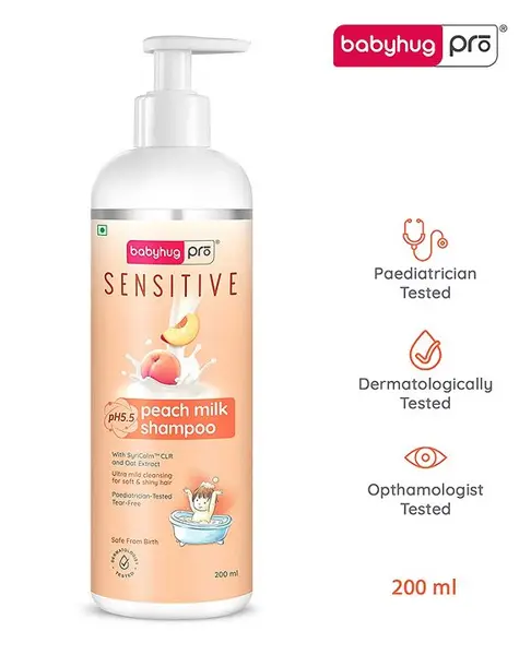 Babyhug Pro Sensitive pH 5.5 Peach Milk Shampoo - 200 ml