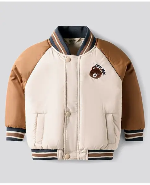 Bonfino Woven Full Raglan Sleeves Colour Block Puffer Bomber Jacket With Badge Detailing - Multicolor