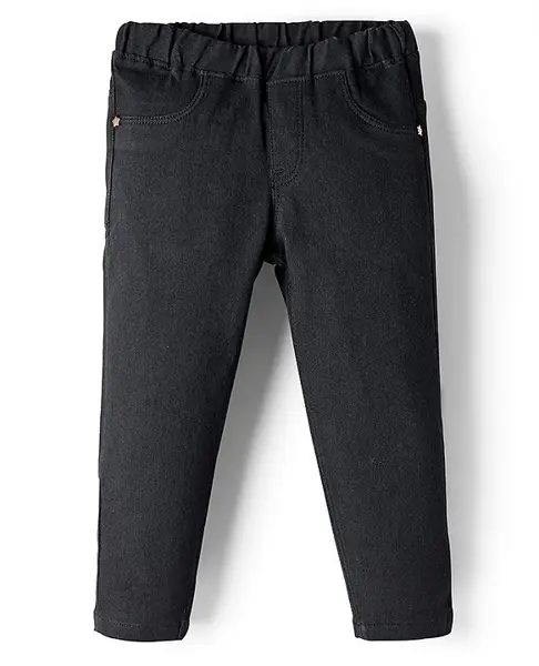 Babyhug Cotton Denim Washed Jeggings With Stretch - Black
