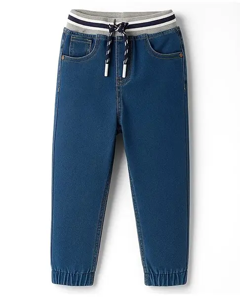 Babyhug Denim Full Length Washed Jogger - Blue