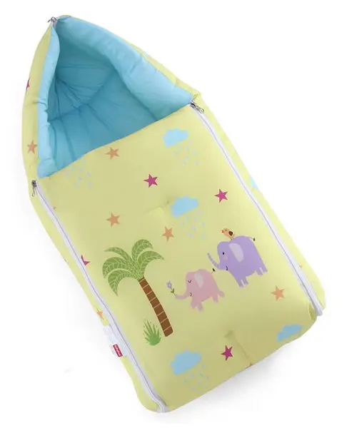 Babyhug 100% Cotton Digital Print Sleeping Bag Elephant Print - Yellow