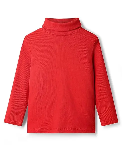 Babyhug Cotton Knit Full Sleeves Turtle Neck Winter T-Shirt - Red