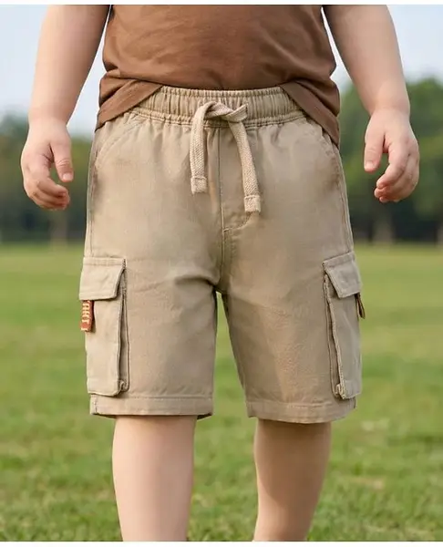 Babyoye 100% Cotton Woven Solid Colour Shorts - Cream