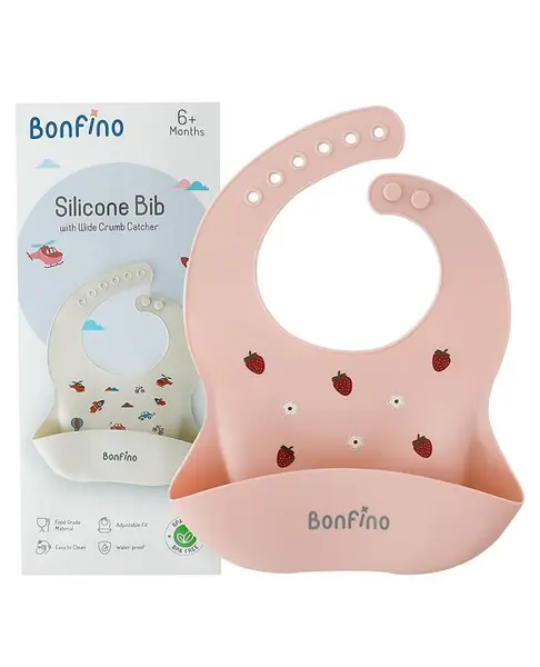 Bonfino Silicone Bib with Wide Crumb Catcher - Pink