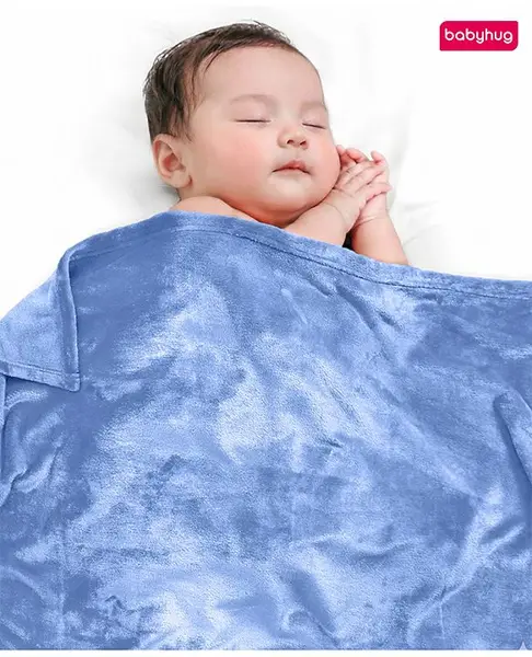 Babyhug Super Soft Coral Fleece Baby Blanket with Ultra-Soft Lightweight & Breathable Blanket  - Blue