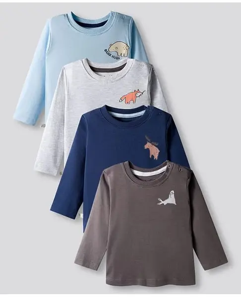 Bonfino 100% Cotton Knit Full Sleeves T-Shirts with Animal Print Pack of 4 - Multicolor