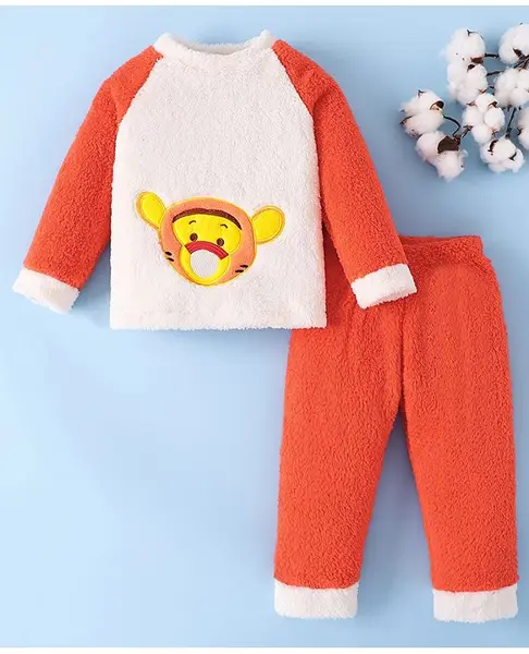 Mark & Mia Full Raglan Sleeves Winter Wear Night Suit With Animal Embriodery - Orange