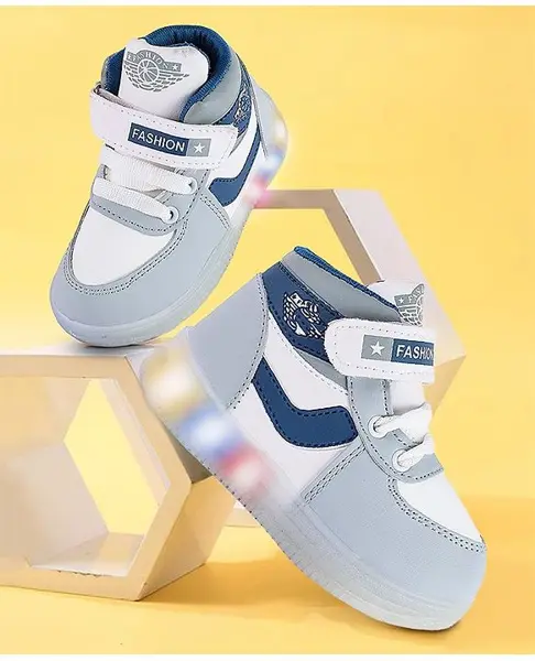 PASSION PETALS Colour Blocked Velcro Closure LED Shoes - Grey White & Blue