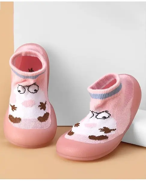 Cute Walk by Babyhug Sock Shoes with Cartoon Print - Pink