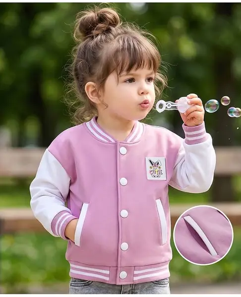 Mark & Mia Knit Full Sleeves Oversized Fleece Bomber Jacket with Badge & Tipping Rib Detailing - Purple