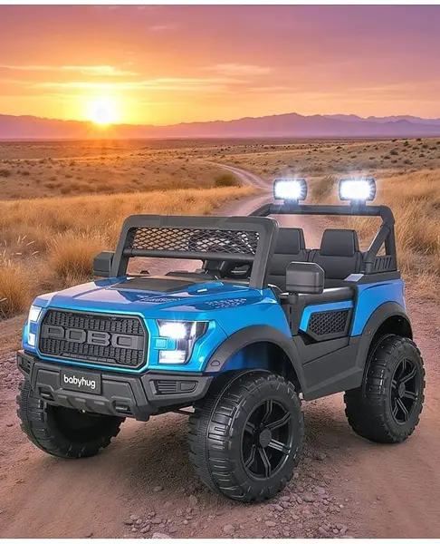 POBO 4X4 Battery Operated Ride On Jeep with Music Lights & Remote Control Blue