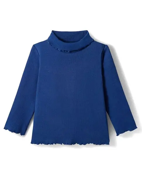Babyhug Cotton Knit Full Sleeves Solid Color Turtle Neck Winter T-Shirt - Navy Blue