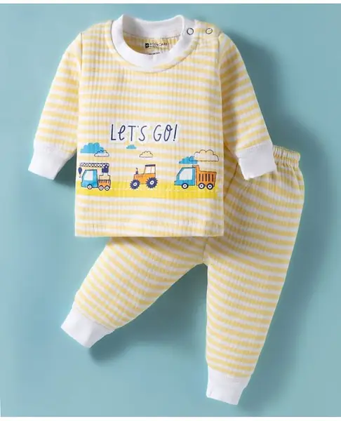 Bodycare Cotton Full Sleeves Thermal Inner Wear Set With Vehicle & Text Print - Yellow