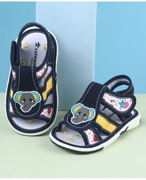 Cute Walk by Babyhug Sandals With Velcro Closure & Elephant Applique - Blue