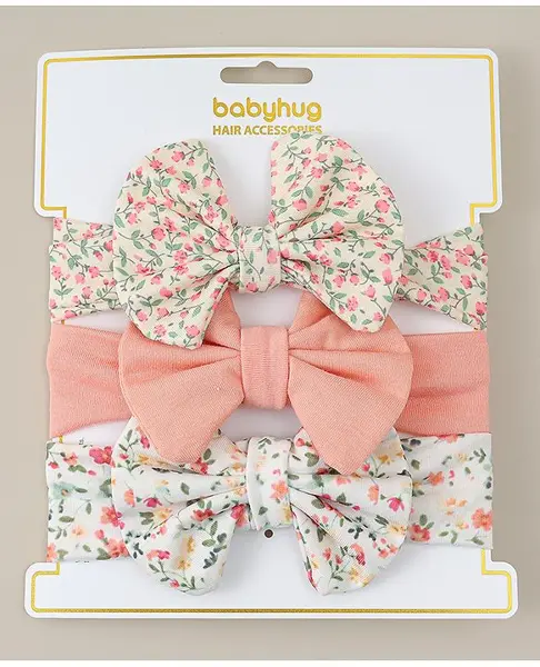 Babyhug Headbands With Bow Applique Pack of 3 - Multicolor