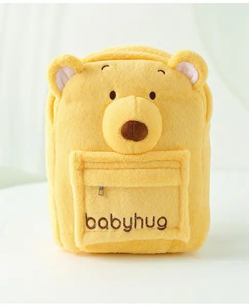 Babyhug Bear Face Plush School Backpack 8.5L - Yellow