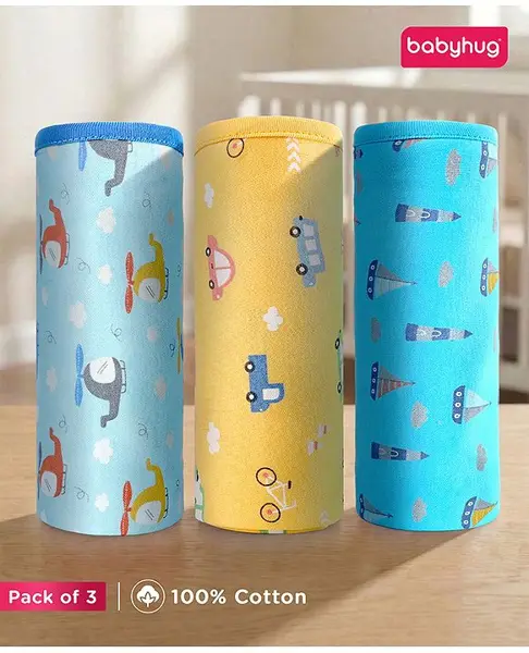 Babyhug 100% Interlock Cotton Wrapper Pack of 3 Helicopter  Boat and Car Print  Multicolor