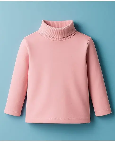 Zero Knit Full Sleeves Soild Color High Neck Winter T-Shirt - Pink