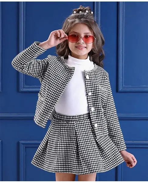 Mark & Mia Woven Full Sleeves Checks Party Suit - Black