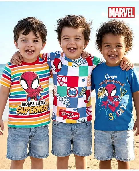 Babyhug Marvel 100% Cotton Knit Half Sleeves T-Shirt With Spider Man Graphic Pack of 3 - Multicolour
