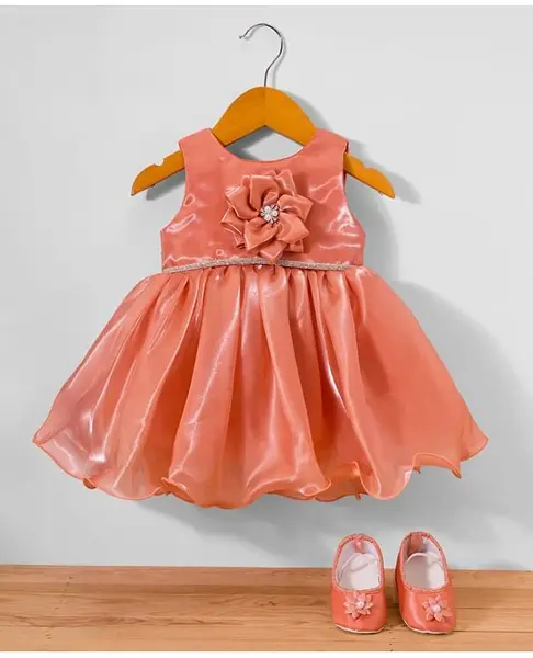 Bluebell Woven Sleeveless Party Dress with Booties & Floral Applique - Rust Orange