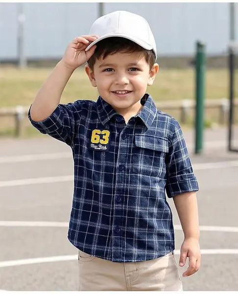 Babyhug Cotton Woven Full Sleeves Shirt With Checks - Navy Blue