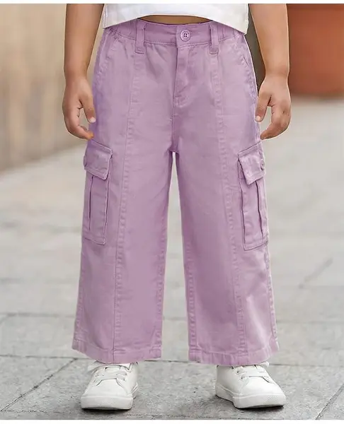 Babyhug Twill Woven Full Length Solid Colour Trousers With Stretch - Lavender