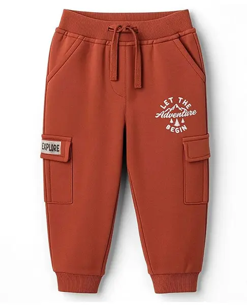 Babyhug Cotton Knit Full Length Lounge Pant With Text Print - Red