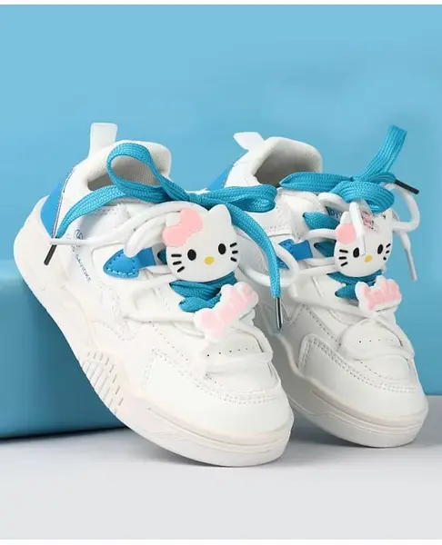 Babyoye Lace Up Casual Shoes With Hello Kitty Applique - Blue