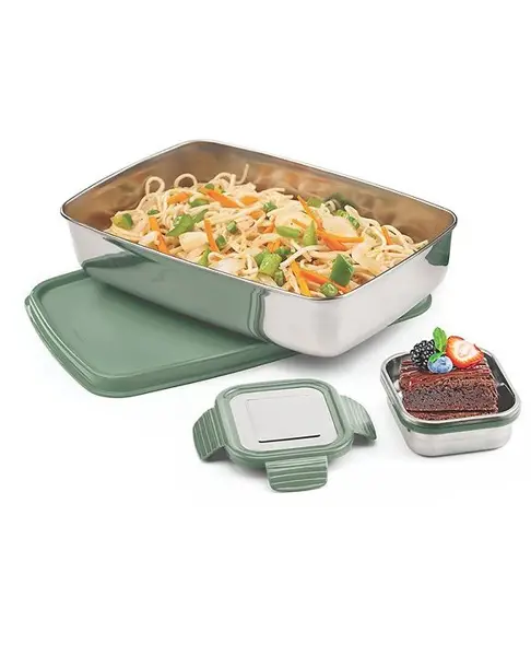 Signoraware Munch Mate Steel Lunch Box with Small Container Capacity 550 & 130 ml - Green