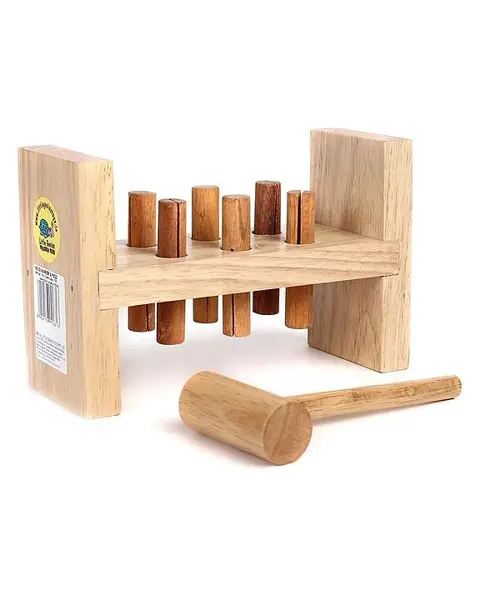 Little Genius Wooden Hammer & Pegs - Beige