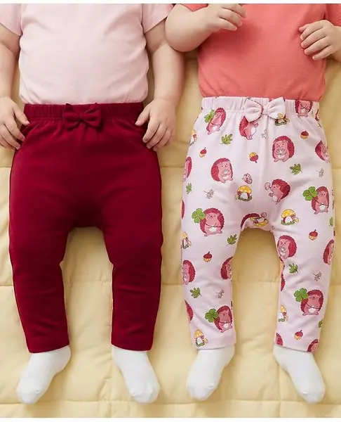 Babyoye 100% Cotton Woven Full Length Diaper Leggings With Eco Jiva Finish & Animal Print Pack Of 2 - White & Maroon