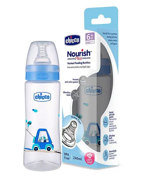 Chicco Nourish Plus Feeding Bottle with Fast Flow Blue - 240 ml