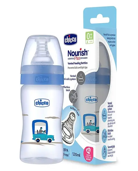 Chicco Nourish Plus Feeding Bottle with Slow Flow Blue - 120 ml