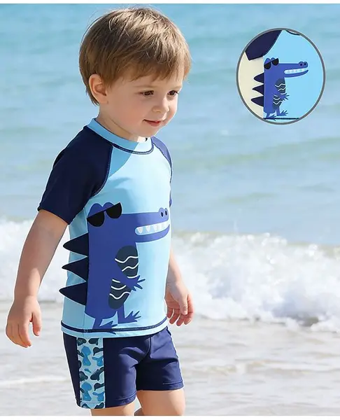 Mark & Mia Half Raglan Sleeves Crocodile Printed Two Piece Swimsuit - Blue