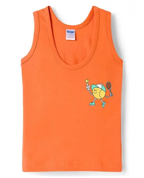 Tango Single Jersey Knit Sleeveless Vests With Tennis Ball Print - Orange