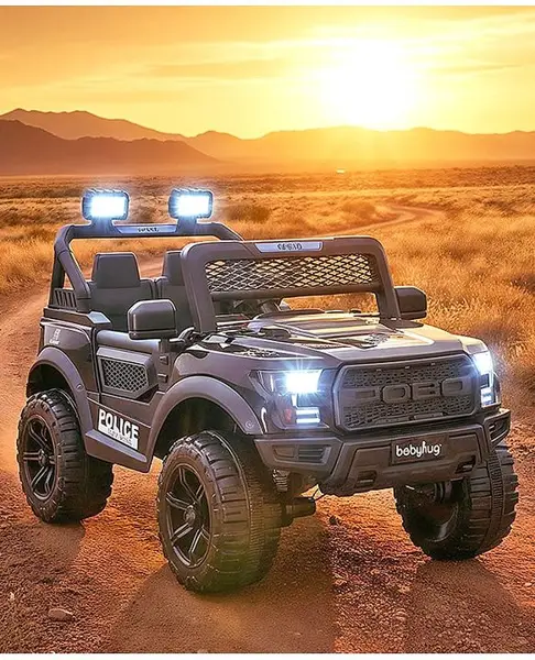 Babyhug POBO Battery Operated Ride on Jeep with Music & LED Lights - Black