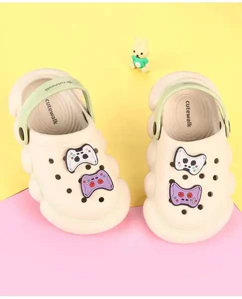 Cute Walk by Babyhug Clogs with Gaming Controller Applique - Beige