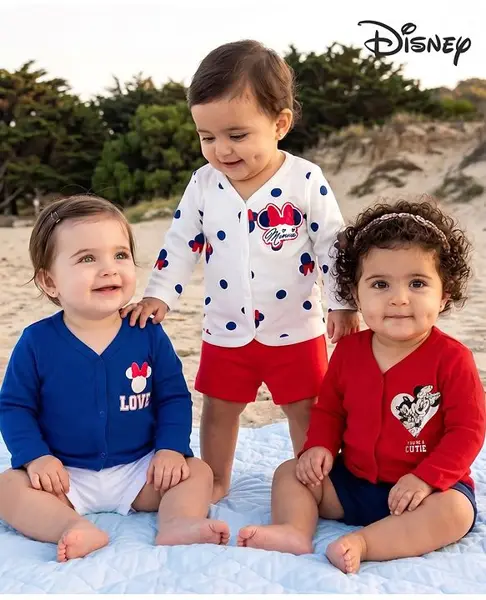 Babyhug Disney 100% Cotton Knit Full Sleeves Front Open Jhablas With Minnie Mouse Graphic Pack of 3 - Multicolour
