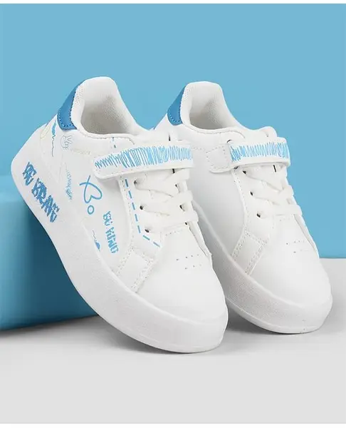 Babyoye Velcro Closure Casual Shoes with Text Design - White &  Blue