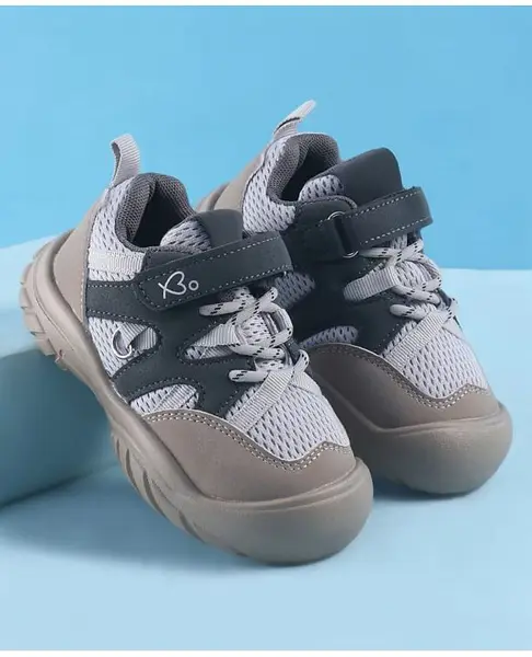 Babyoye Velcro Closure Solid Colour Casual Shoes - Grey
