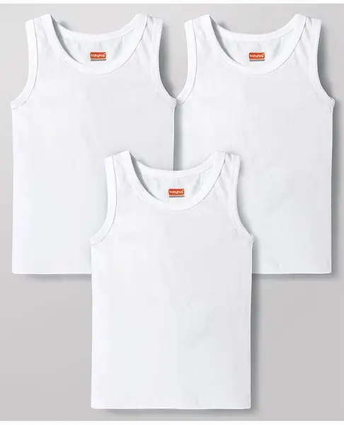 Babyhug 100% Organic Cotton Knit Sleeveless Solid Colour Vests Pack of 3 - White