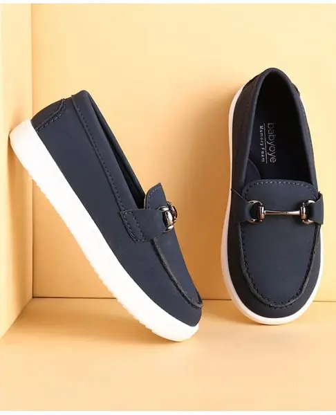 Babyoye Slip On Party Wear Shoes With Applique - Navy Blue