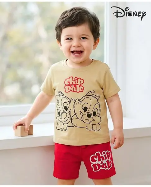 Babyoye Disney Single Jersey Knit Half Sleeves T-Shirt & Shorts Set With Chip & Dale Graphics - Multicolor