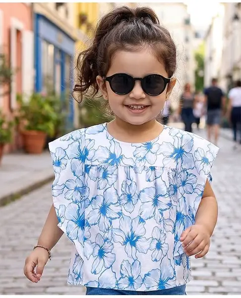 Babyhug Cotton Cambric Woven Half Sleeves Woven Floral Printed Top - Multicolour